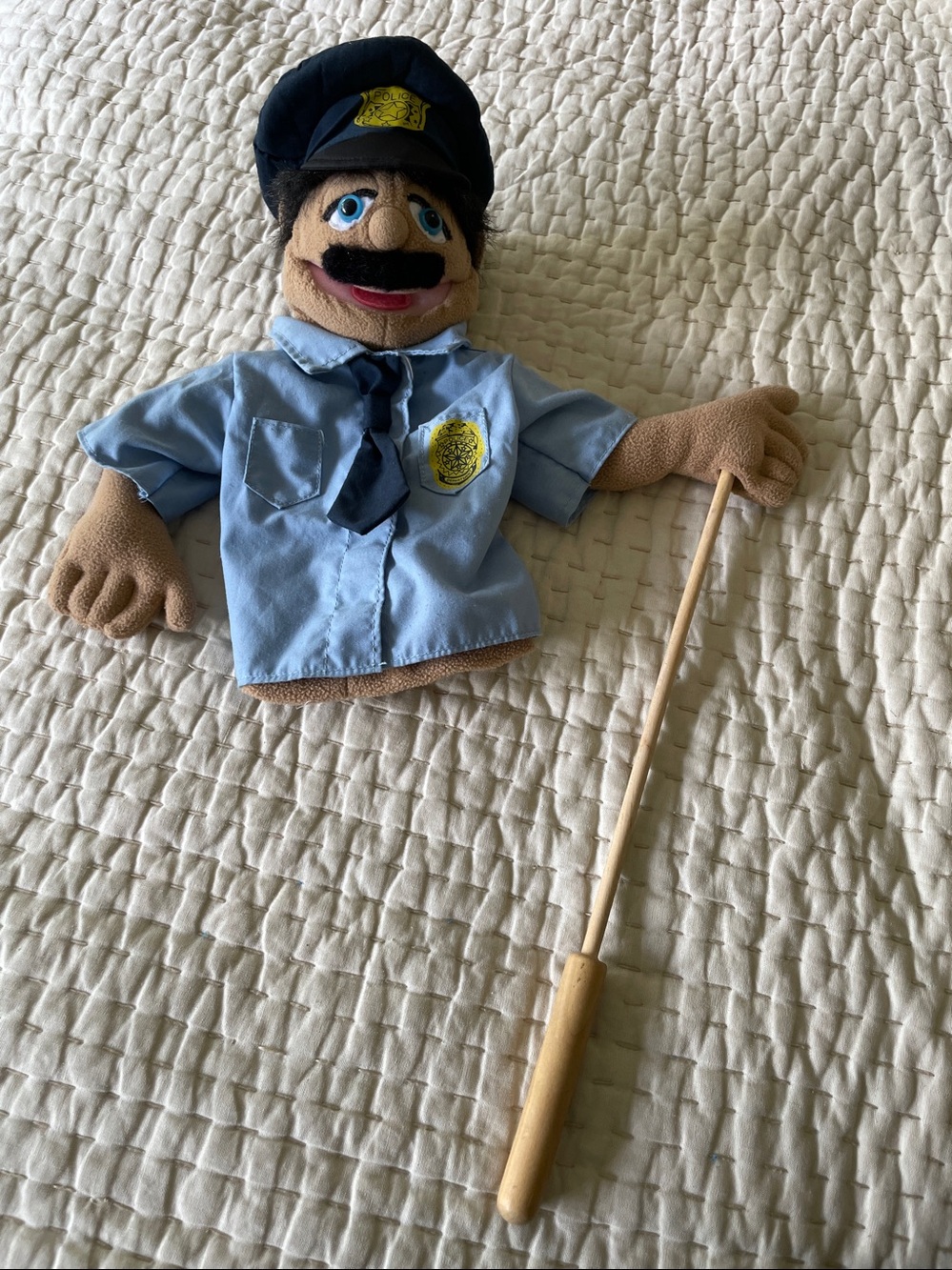 Melissa & Doug Police Officer Hand Puppet Stick Light Brown Uniform 15” Cop Toy